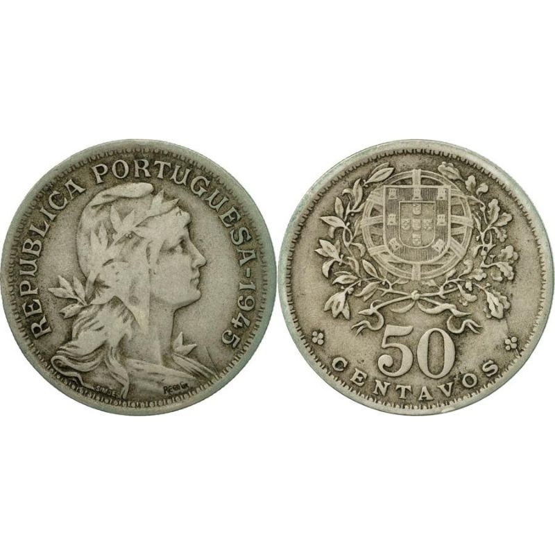Moeda muito valorizada no exterior, Portugal 50 Centavos 1946, 51, 56, 57, 58, 59 ou 64 - Alpaca .