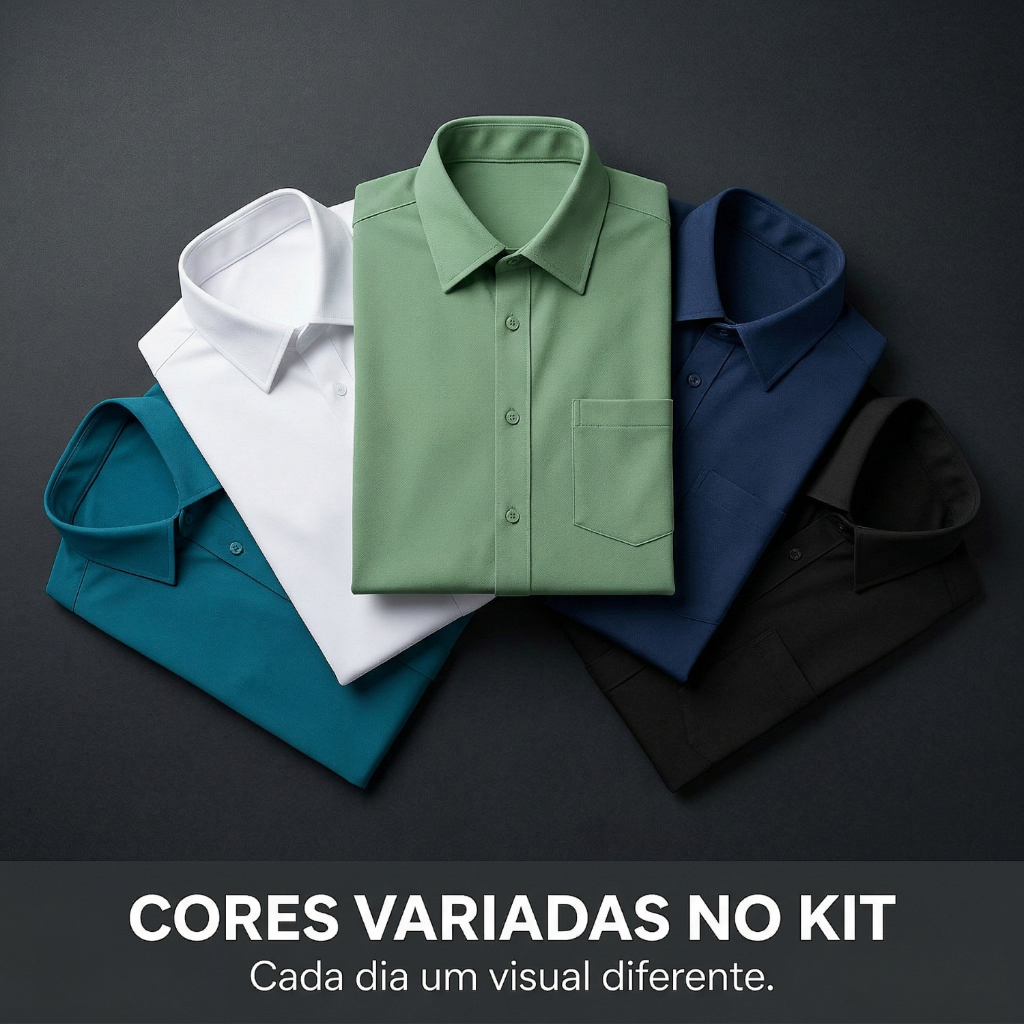 Kit 5 Camisa Social Manga Curta Camisa Masculina Social Tecido Não Amassa Camiseta Social Com Bolso