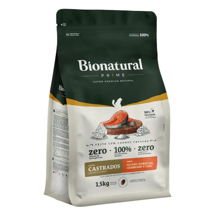 Ração Bionatural Prime Para Gatos Castrados Salmão 1,5kg