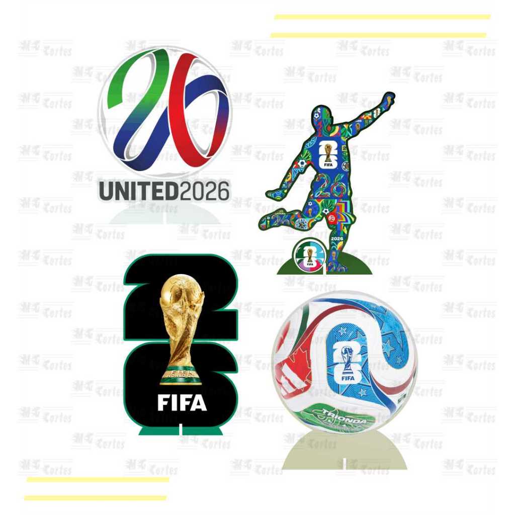 Kit de Display 4 de 20cm Totens para Decoração de Festa Copa do Mundo 2026  em MDF Cortado a Laser