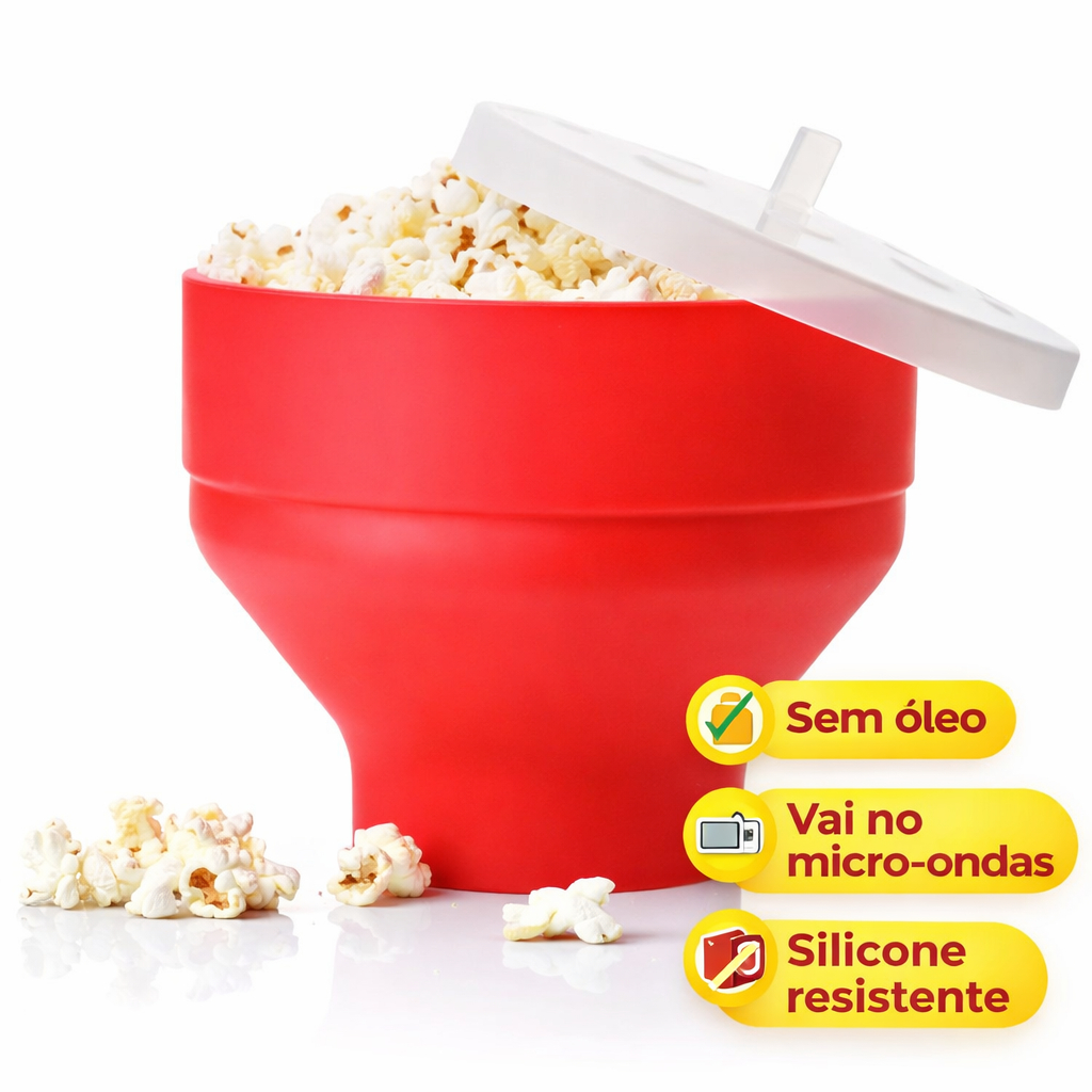 Kit 2 Pipoqueiras Grande Para Micro-ondas Sem Óleo Balde Pipoca Silicone Redonda Com Tampa Livre BPA