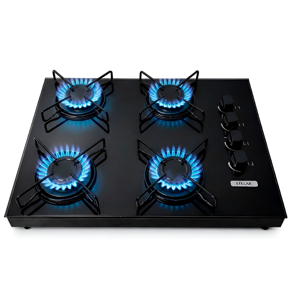Fogão Cooktop De Mesa Portátil A Gás 4 Bocas Euro Stelar Preto