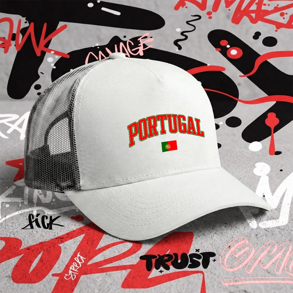 Boné Trucker Telinha "Portugal Vibes" Aba Curva Unissex Estilo Casual Aesthetic Copa do Mundo 2026