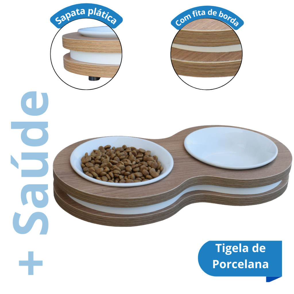 Comedouro Bebedouro Cachorro Gato Neutro Modelo Cães e Gatos Duplo PET MDF Duplo