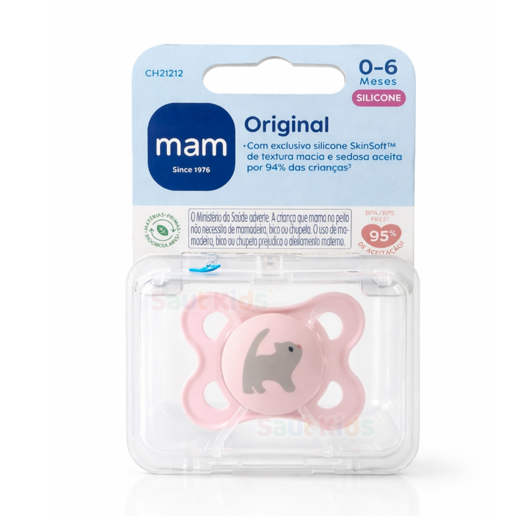 Chupeta MAM 0-6 Meses Bico Silicone Original Bebê Menina Rosa Recém nascido c/ Estojo