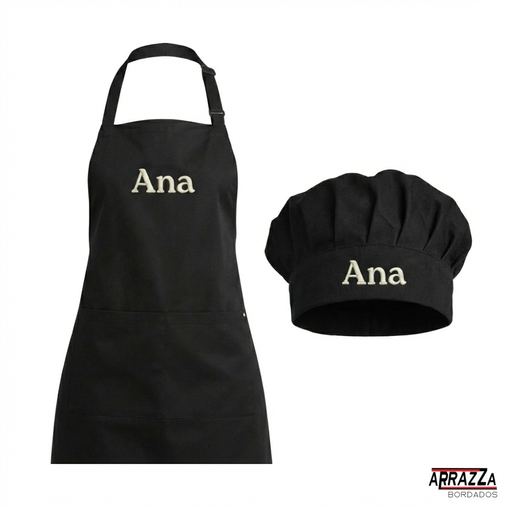 Avental + Chapéu de Cozinheiro Nome  Bordado