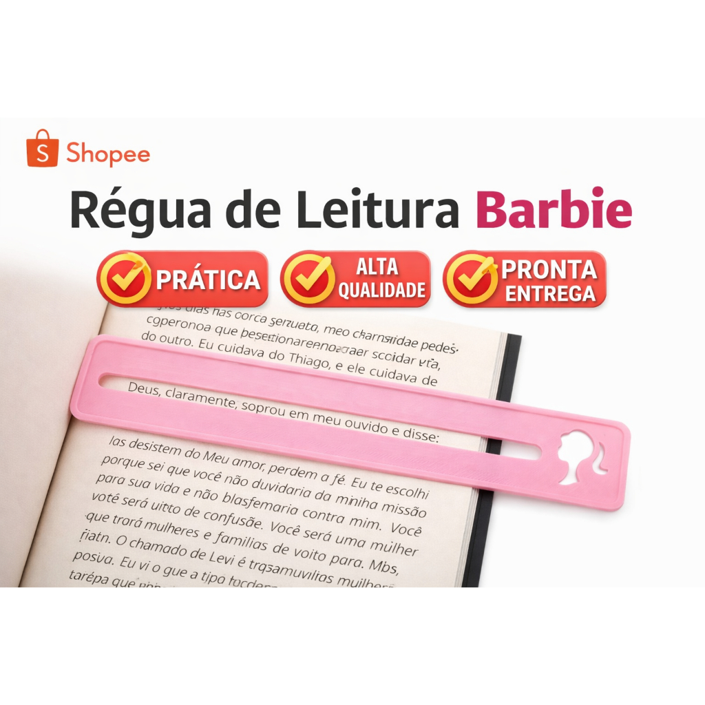 Régua de Leitura e Marcador de Página Rosa Escolar Dislexia Alfabetização Infantil TDAH Escolar