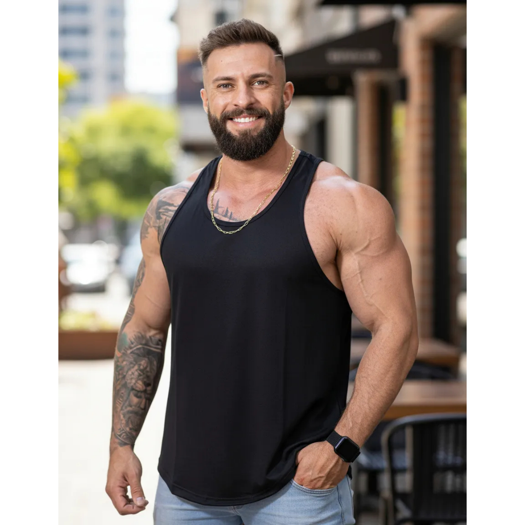 aRegata Long Line Lisa Sem Estampa Academia Masculina Treino musculaçao cavada basica nao desbota to
