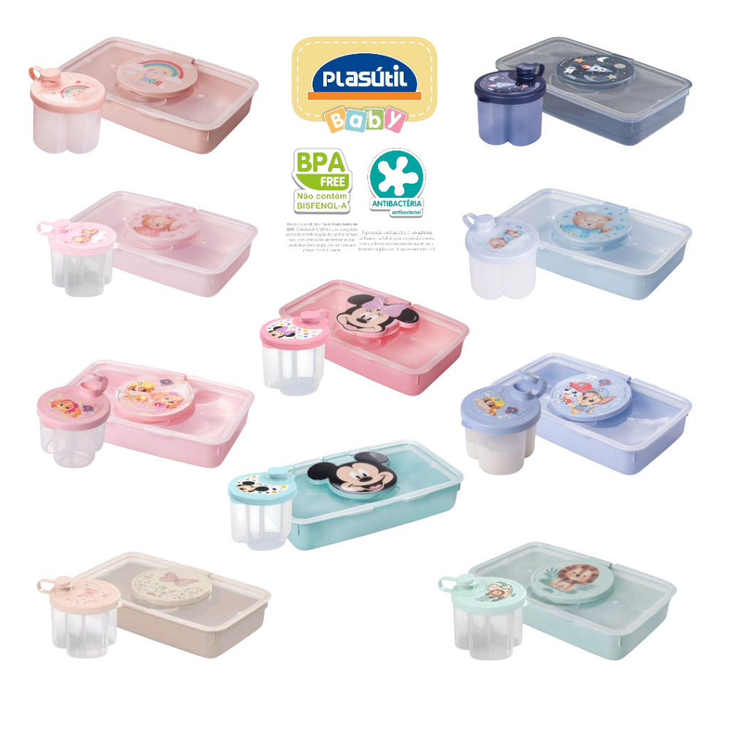 Kit Bebê ORIGINAL Plasútil: Porta Leite Em Pó + Porta Lenço Umedecido Prático