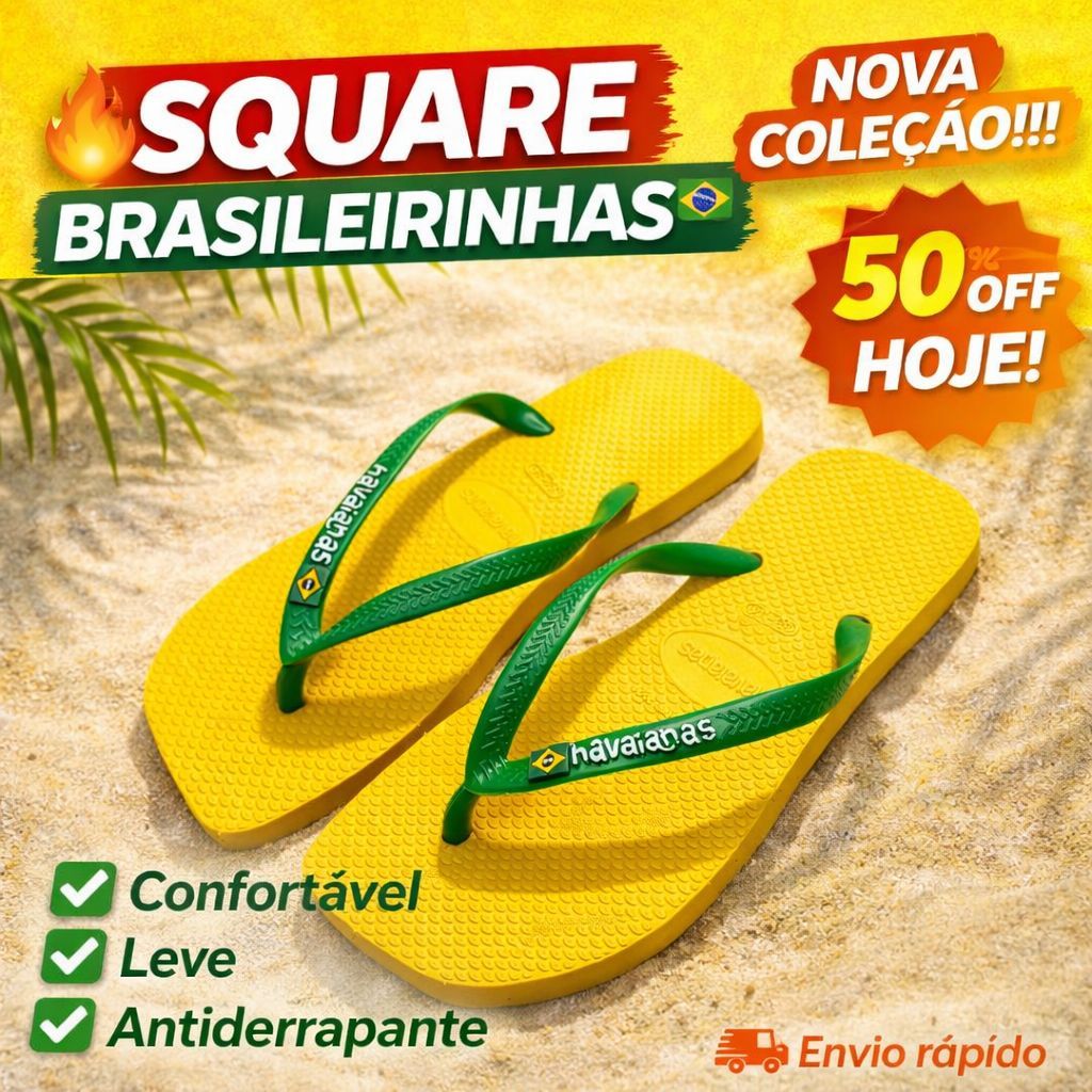 Chinelo Square Brasileirinhas Confortável Leve Macio Antiderrapante Praia Dia a Dia Masculino Feminino em Oferta na Shopee