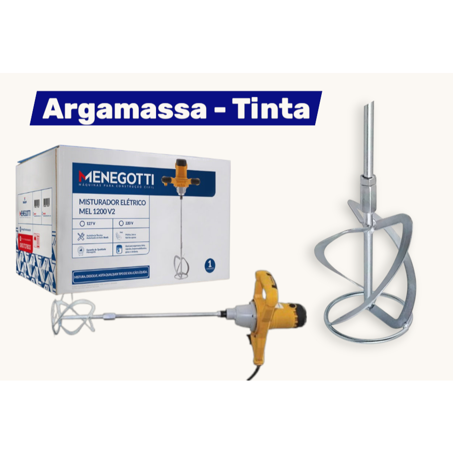 Pá com Rosca M14 p/ Misturador de Argamassa/Tinta (Cortag, Menegotti, Vonder, Gamma)