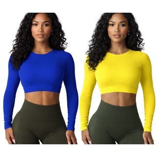 Cropped Manga Longa Várias Cores Casual Treino Dia a Dia Feminino Proteção Leve Respirável  Elastano em Oferta na Shopee