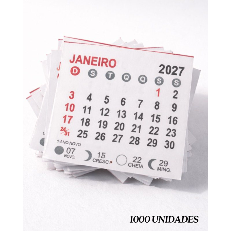 Calendário de Bloco 2027 - 5x5 cm - 1000 Unidades