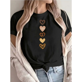 Camiseta Feminina 100%Algodão Casual Estampa Minimalista Corações em Oferta na Shopee