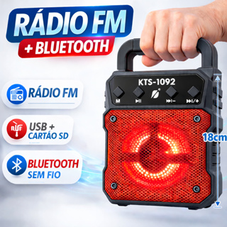 Caixa de Som Bluetooth Portátil Karaoke Bluetooth Rádio FM PenDrive SD KTS-1092 super bass 4 cores em Oferta na Shopee