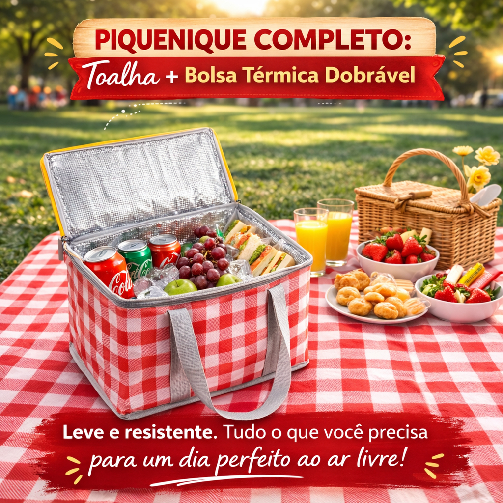 Toalha Tapete Piquenique Bolsa Térmica Bebida Camping Praia Passeio Viagens Parque Impermeável Dobrável ENVIADO SORTIDO