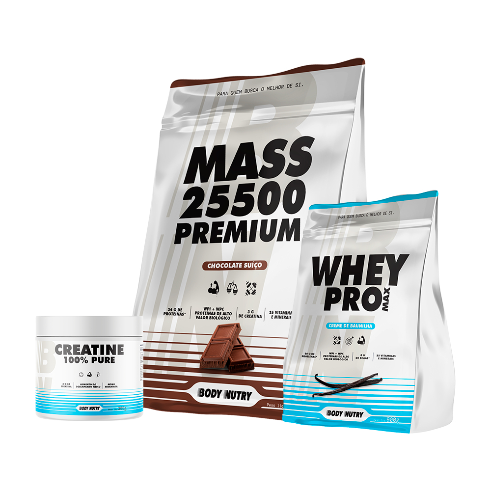 Kit Academia Completo (Hipercalórico + Whey + Creatina 100% Pura) Body Nutry ORIGINAL