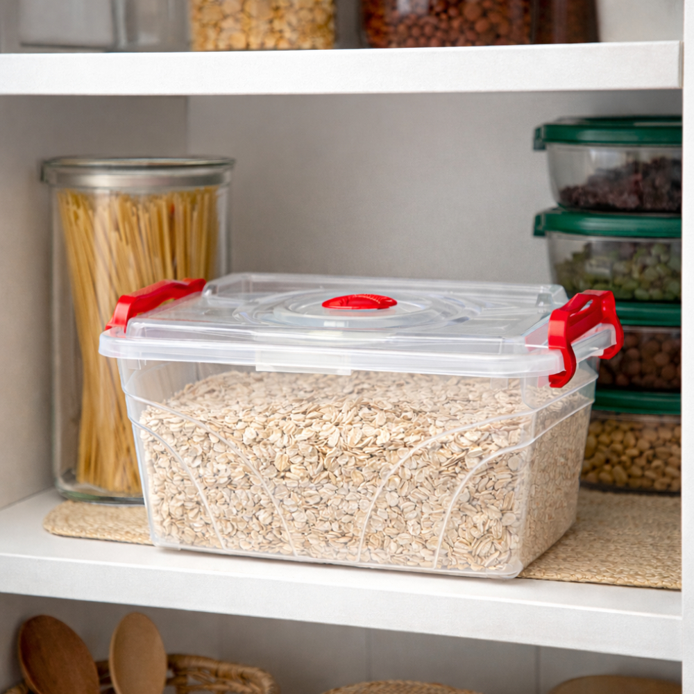 Pote Mantimento 2,5L Retangular com Trava Niquelart Organizador de Alimentos Transparente N471