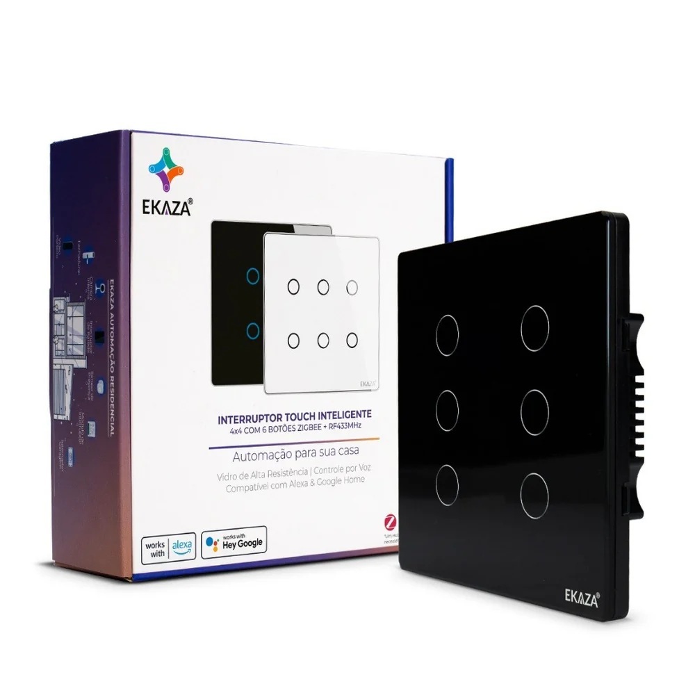 Ekaza Interruptor Smart Tuya Touch 1, 2, 3, 4 ou 6 canais Wi-fi/Zigbee para Automação