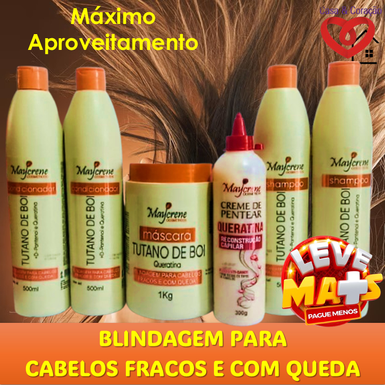 💜 Kit Duplo Completo + Creme Tratamento✔️Tutano de Boi +D-Pantenol e Queratina✔️Blindagem de Cabelos Fracos em Oferta na Shopee