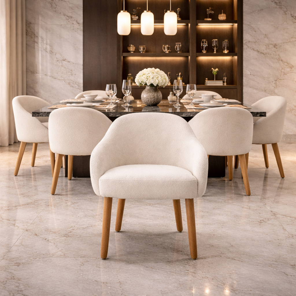Poltrona Cadeira para Mesa de Jantar Vera - Cozinha - Sala de Jantar - Área Gourmet - Tecido Bouclé