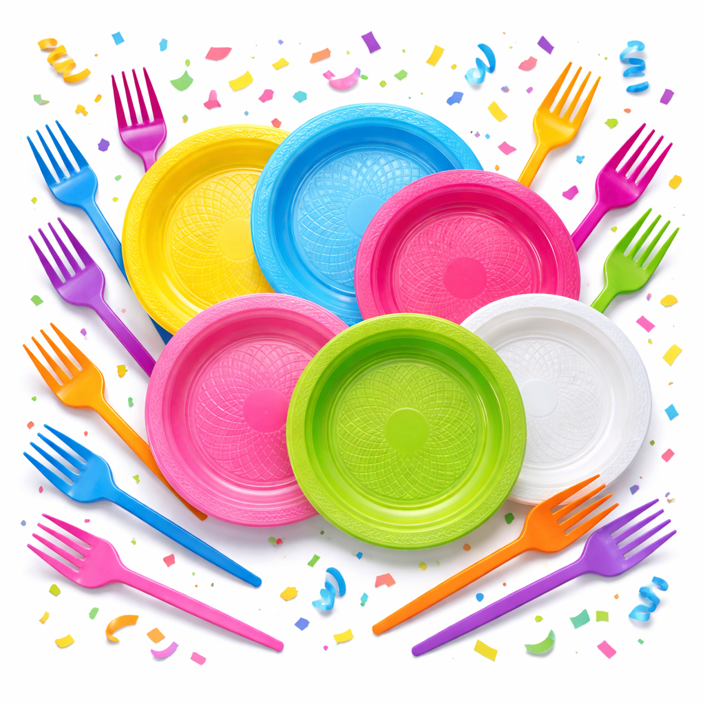 Kit Festa 200 Unidades – Prato e Garfo Descartável para Sobremesa/Bolo