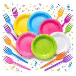 Kit Festa 200 Unidades – Prato e Garfo Descartável para Sobremesa/Bolo