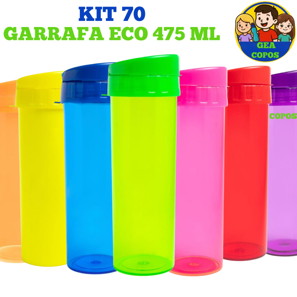 Kit 70 Garrafa Eco 475ml - Varias Cores