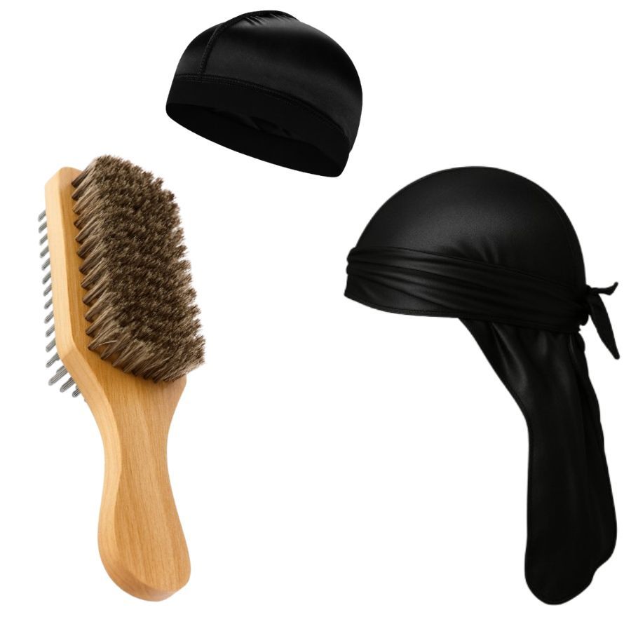 kit 1 Touca Waves Cap 1 Bandana Durag 1 Escova Dup