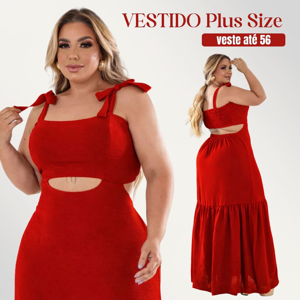 Vestido Longo Plus Size no Crepe Dunas, Alças de Amarrar, 1 Maria, Detalhe cintura, Lastex, Soltinho, Modelo Casual em Oferta na Shopee