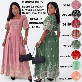 Vestido Evangélico Midi Luxo Bordado Manga Princesa Gola Quadrada Forrado Ajuste Lastex em Oferta na Shopee