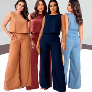 conjunto femenino calça+ blusa tecido duna em Oferta na Shopee