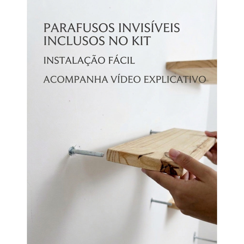Detalhes do Kit 3 Prateleiras Suporte Invisivel Flutuante Decoração Parede Sala Quarto Cozinha Madeira
