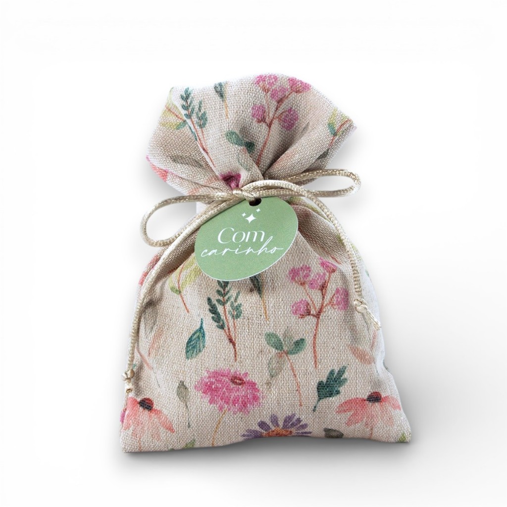 Kit 5 Saquinhos Amarradinhos de Linho Estampado - Vanda + Tag Personalizada -Lembrancinha Festa em Oferta na Shopee