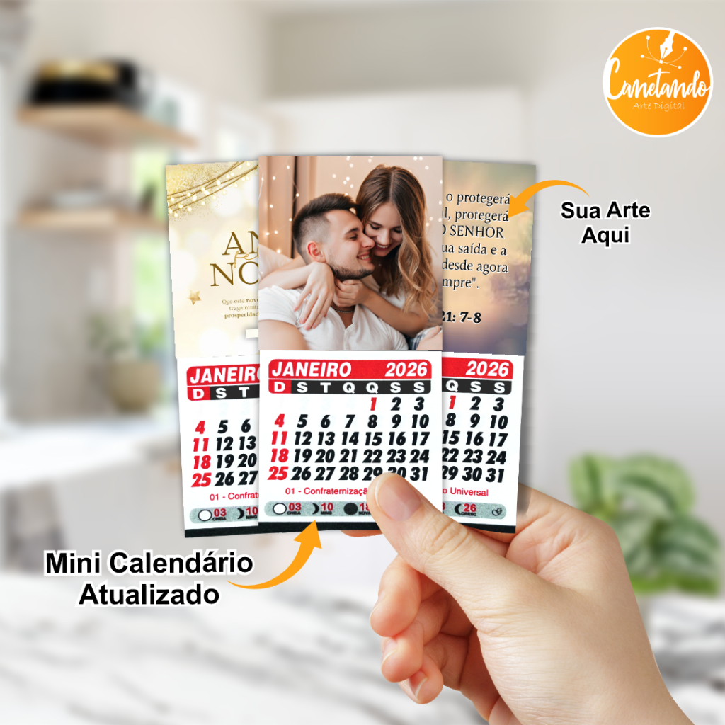 Mini Calendário ATUALIZADO 2026 Personalizado - Com Imã de Geladeira em Oferta na Shopee