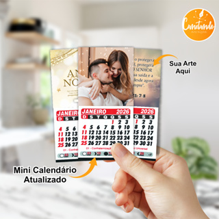 Mini Calendário ATUALIZADO 2026 Personalizado - Com Imã de Geladeira em Oferta na Shopee