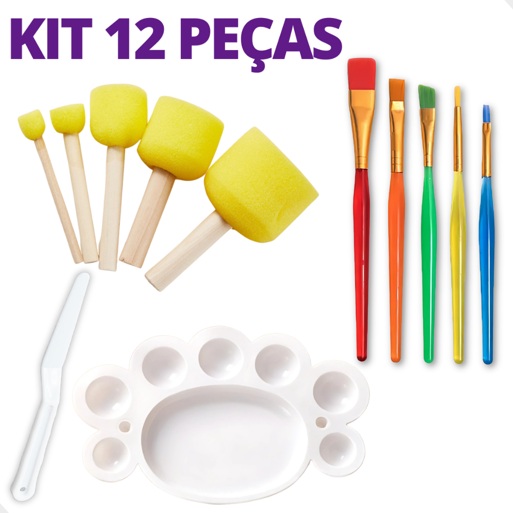 Kit Para Pintura Com 12 Peças Escolar Artesanatos Infantil