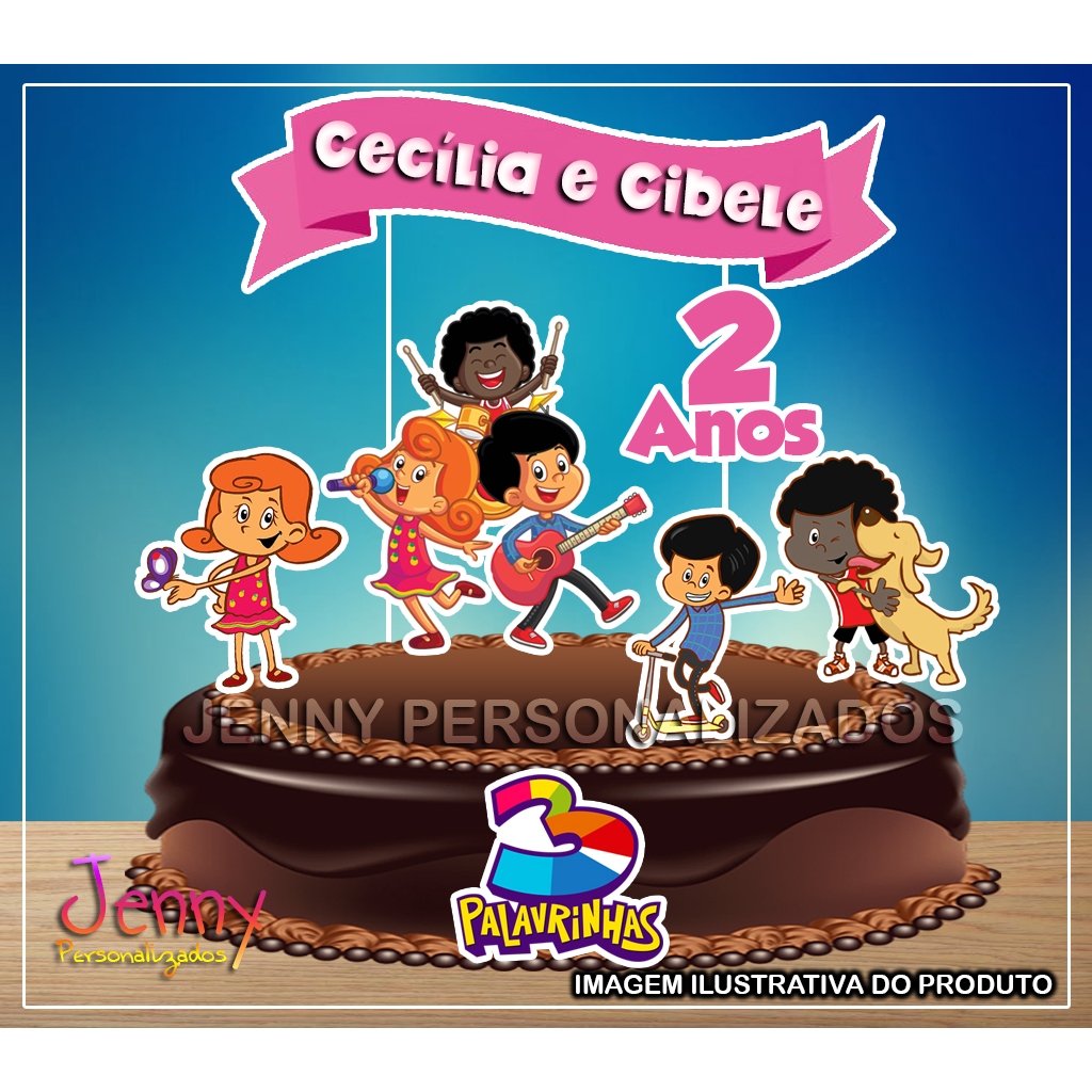 topo topper de bolo personalizado 3 palavrinhas