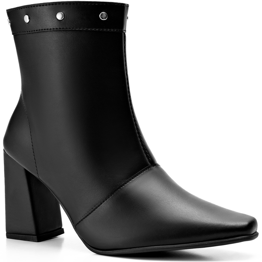 Bota Feminina Lumiss Salto Alto Bloco Cano Baixo Rebite Spike