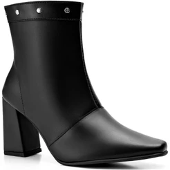 Bota Feminina Lumiss Salto Alto Bloco Cano Baixo Rebite Spike