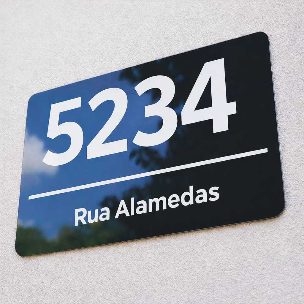 Placa Residencial Personalizada ACM 25x15 | Número Casa + Nome da Rua | Placa Endereço Moderna