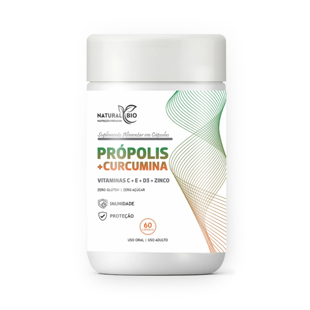 Própolis Verde com Curcuma + Vitamina C, Vitamina E, Vitamina D e Zinco 60 capsulas Original Natural