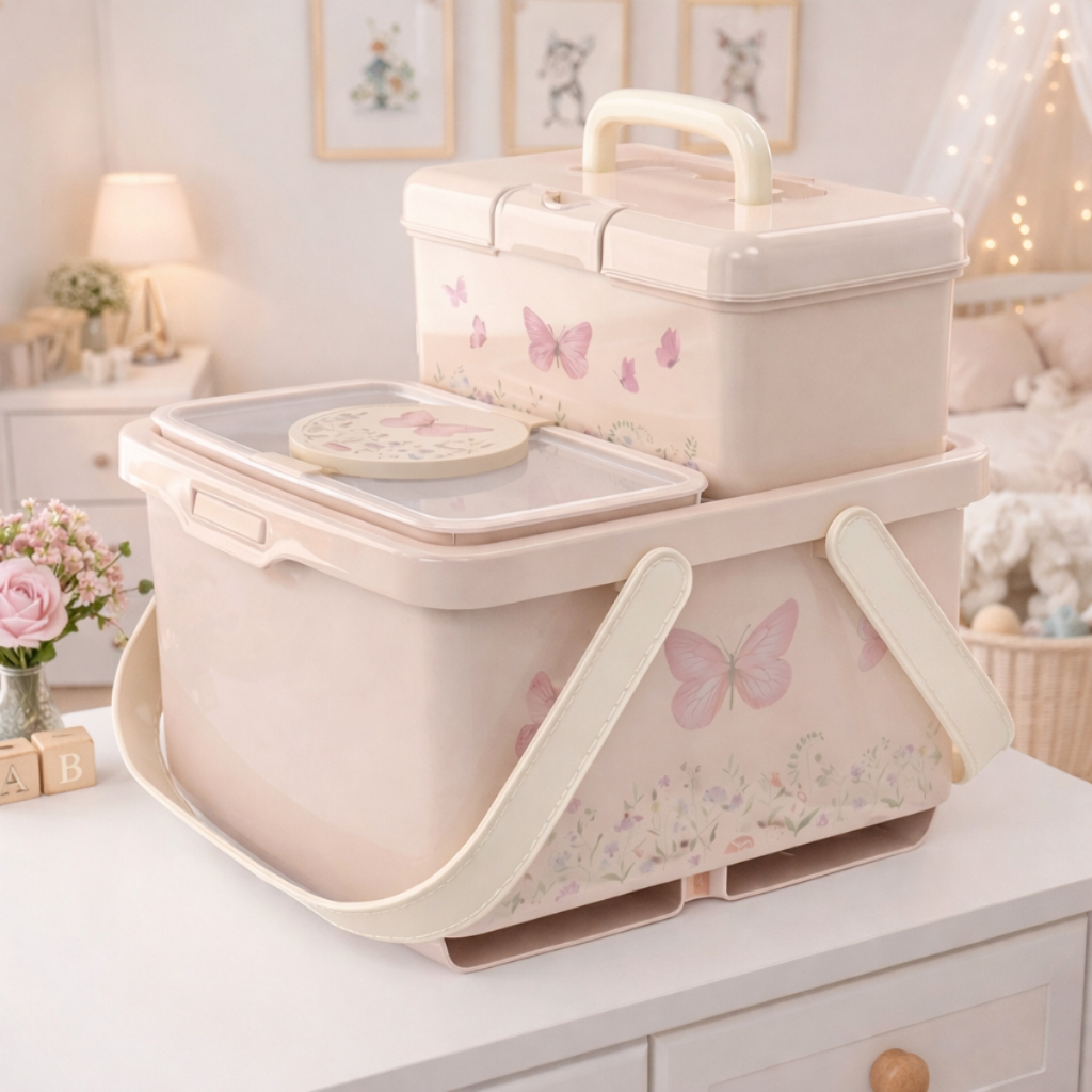 Kit Higiene Bebê 3 Peças Plasútil Porta Fraldas Porta Lenço Umedecido Farmacinha Safari e Borboleta