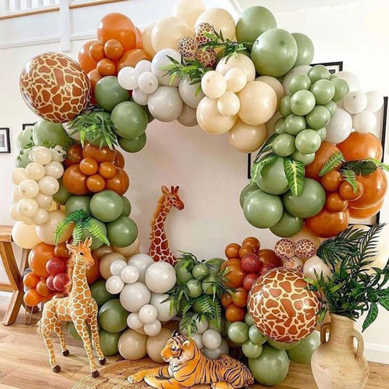 Kit Arco de Balões Desconstruído Safari Selva Girafa Verde Laranja Bege 181 Peças Latex Festa em Oferta na Shopee