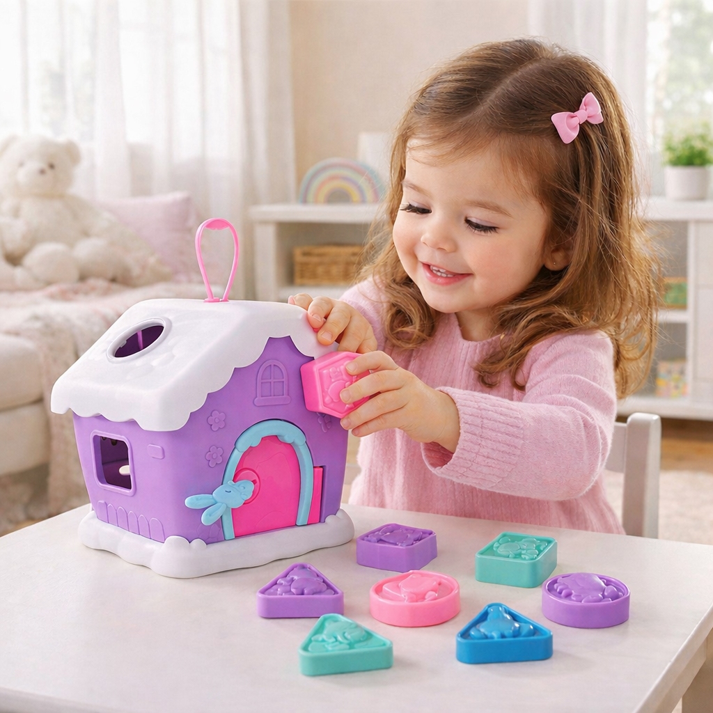 Casinha da Neve Com 8 Blocos Color De Encaixe Com Chave Coelho Que Abre a Porta Educativo E Didático