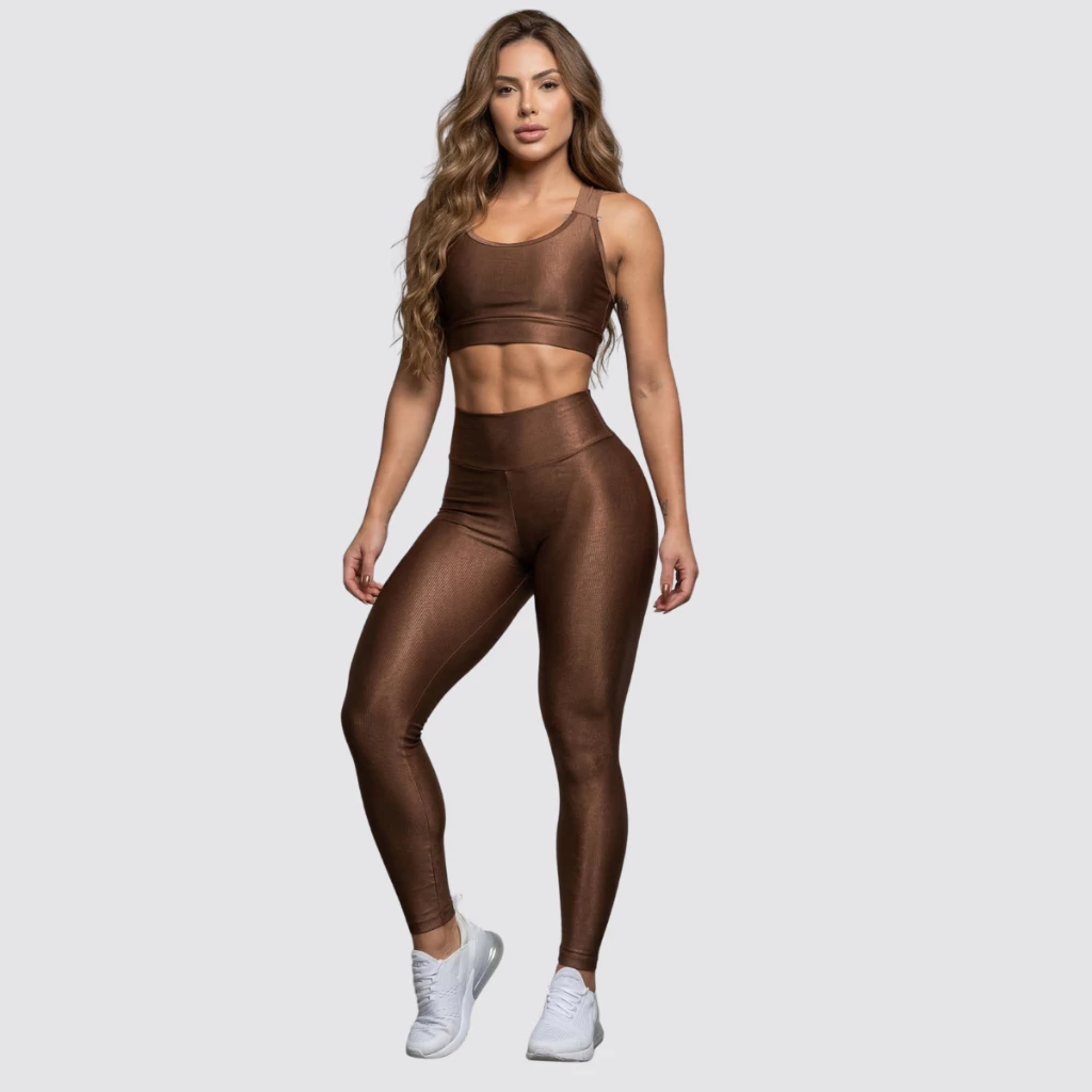 Conjunto Legging Canelado Sem Transparência Top e Calça Fitness Roupas Femininas Para Academia A02 — imagem 1