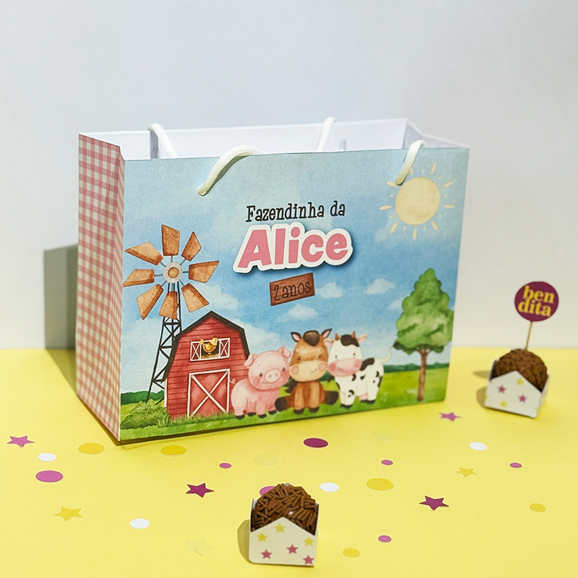 PEGUE E MONTE | Sacolinha Fazenda Fazendinha Menina | Lembrancinha Caixinha Personalizada Personalizado
