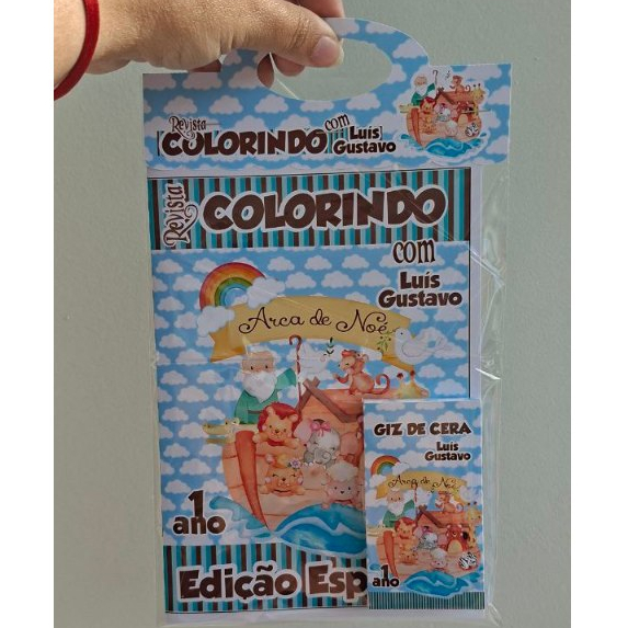 Revista de Colorir Personalizada Arca de Noé | Lembrancinha Infantil com Nome e Idade Festa Aniversário