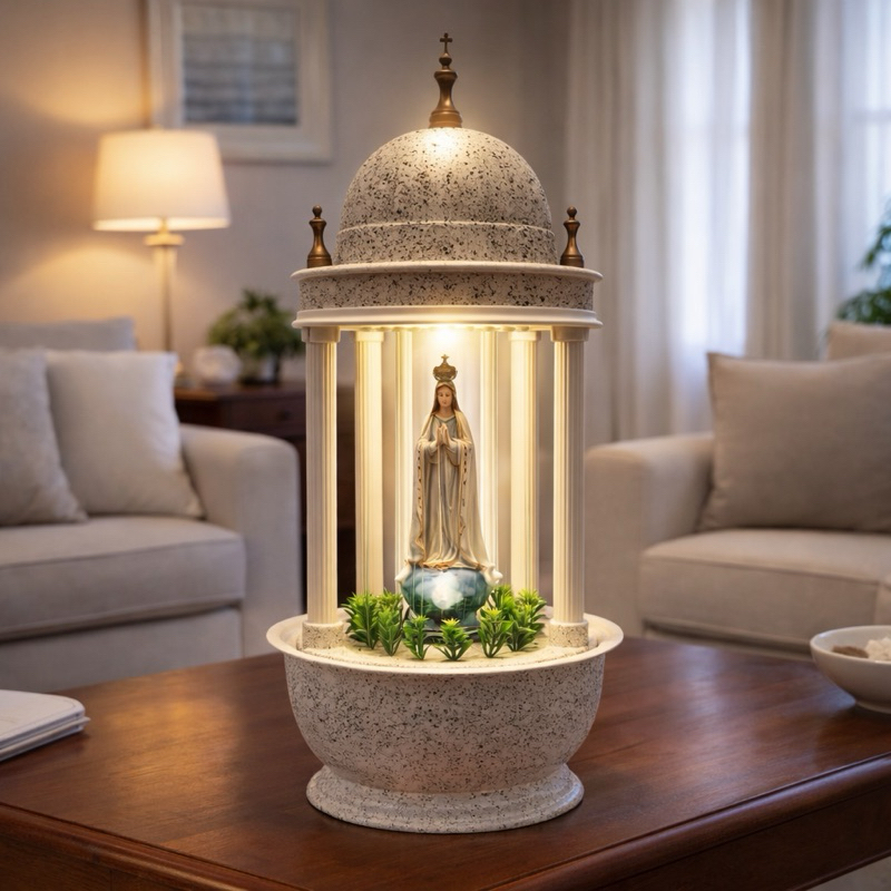 Fonte Abajur Cúpula  Nossa Senhora de Fátima Vai com Óleo Específico da Fonte 60 cm 110v ou 200v