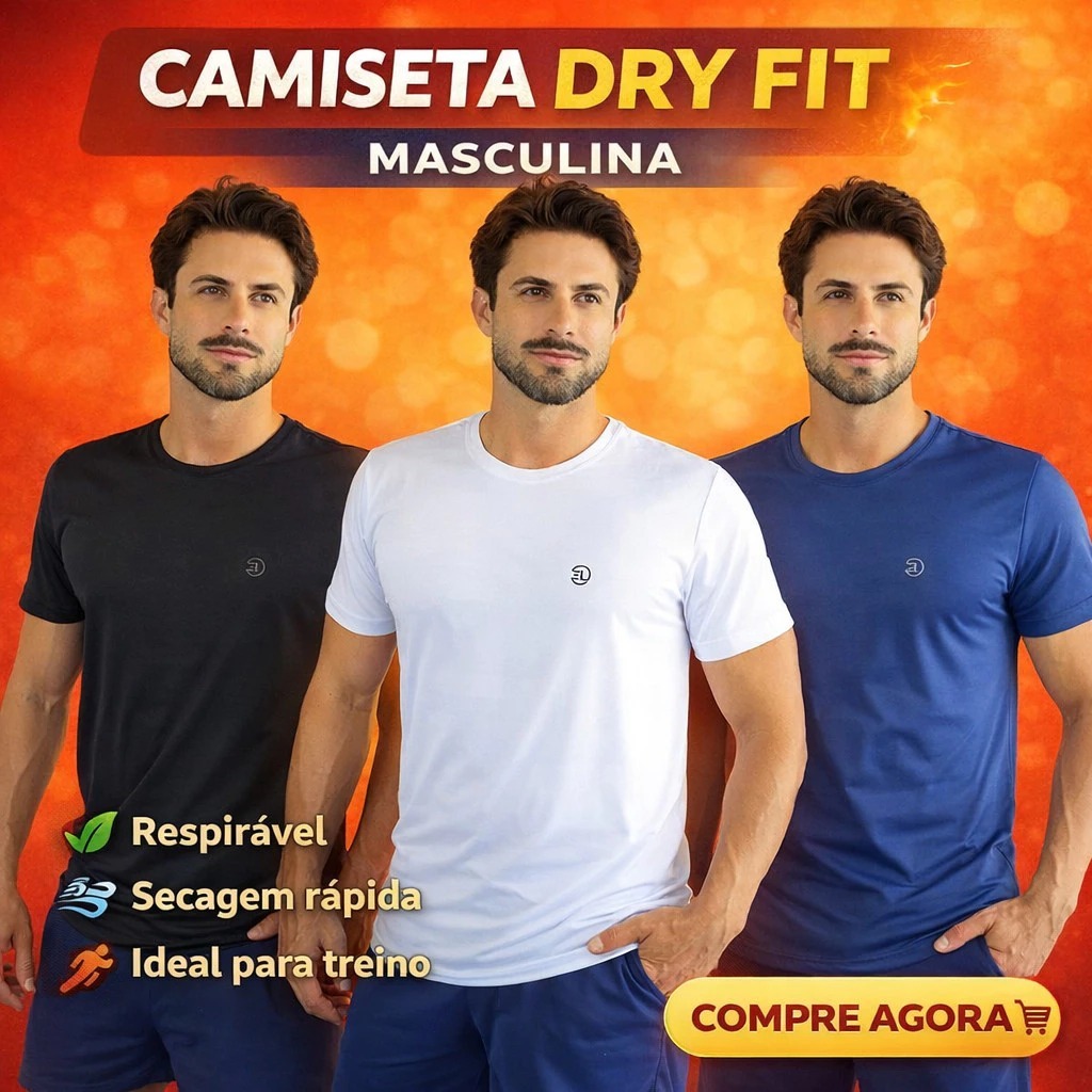 Kit 3 Camisetas Academia Masculina Camisa Dry Fit Premium Slim Básica | Anti Suor, Odor Proteção UV